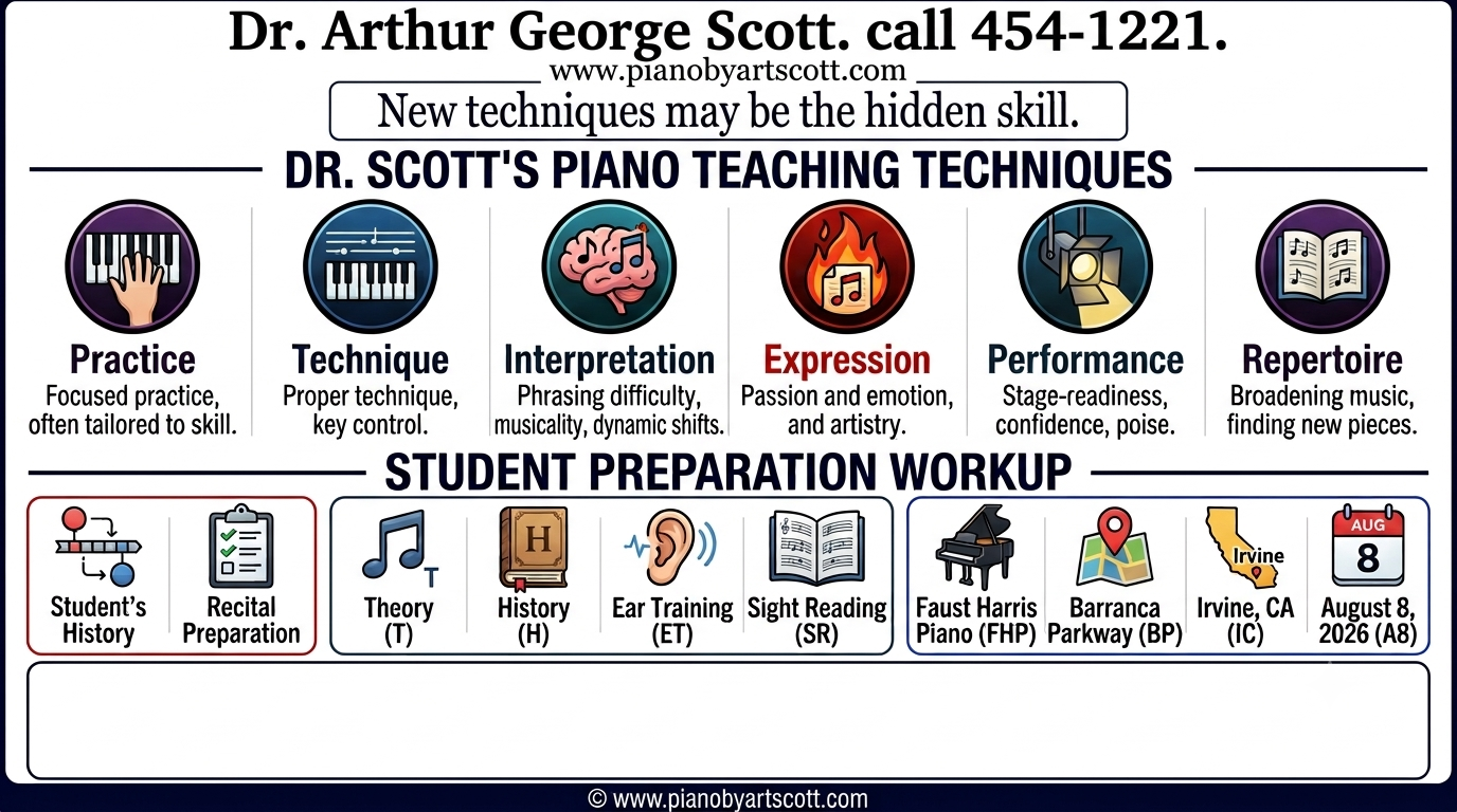 Dr. Scott's piano teaching techniques infographic — Student Preparation Workup